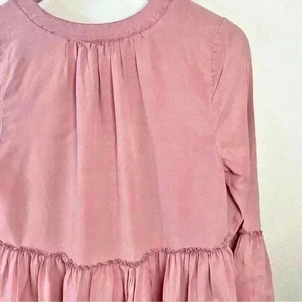Blue Rain Pink Peplum Bell Sleeve Blouse with Crisscross Neckline Size Small - Picture 6 of 14